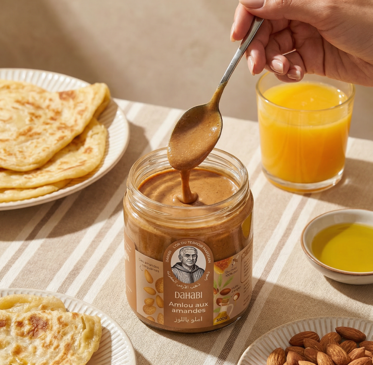 Amlou aux amandes Dahabi servi avec du pain
